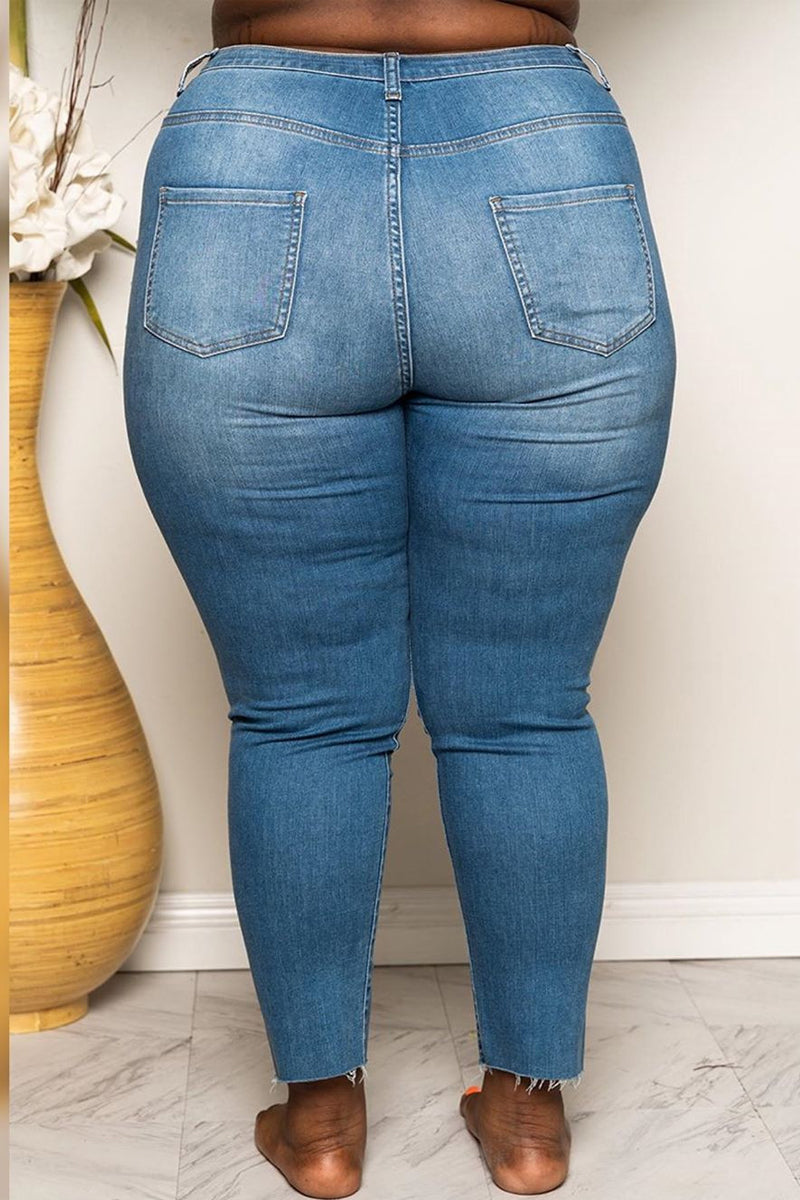 Plus Size Denim Slit Distressed Pants
