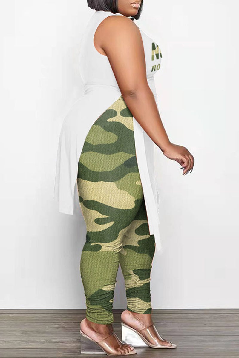 Plus Size Digital Print Side Bandage Two Piece Sets