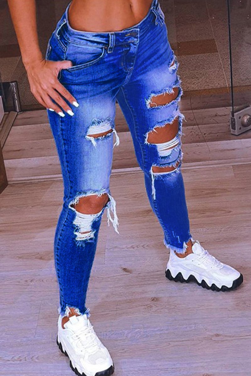Plus Size Denim Hole Distressed Low Waist Jeans