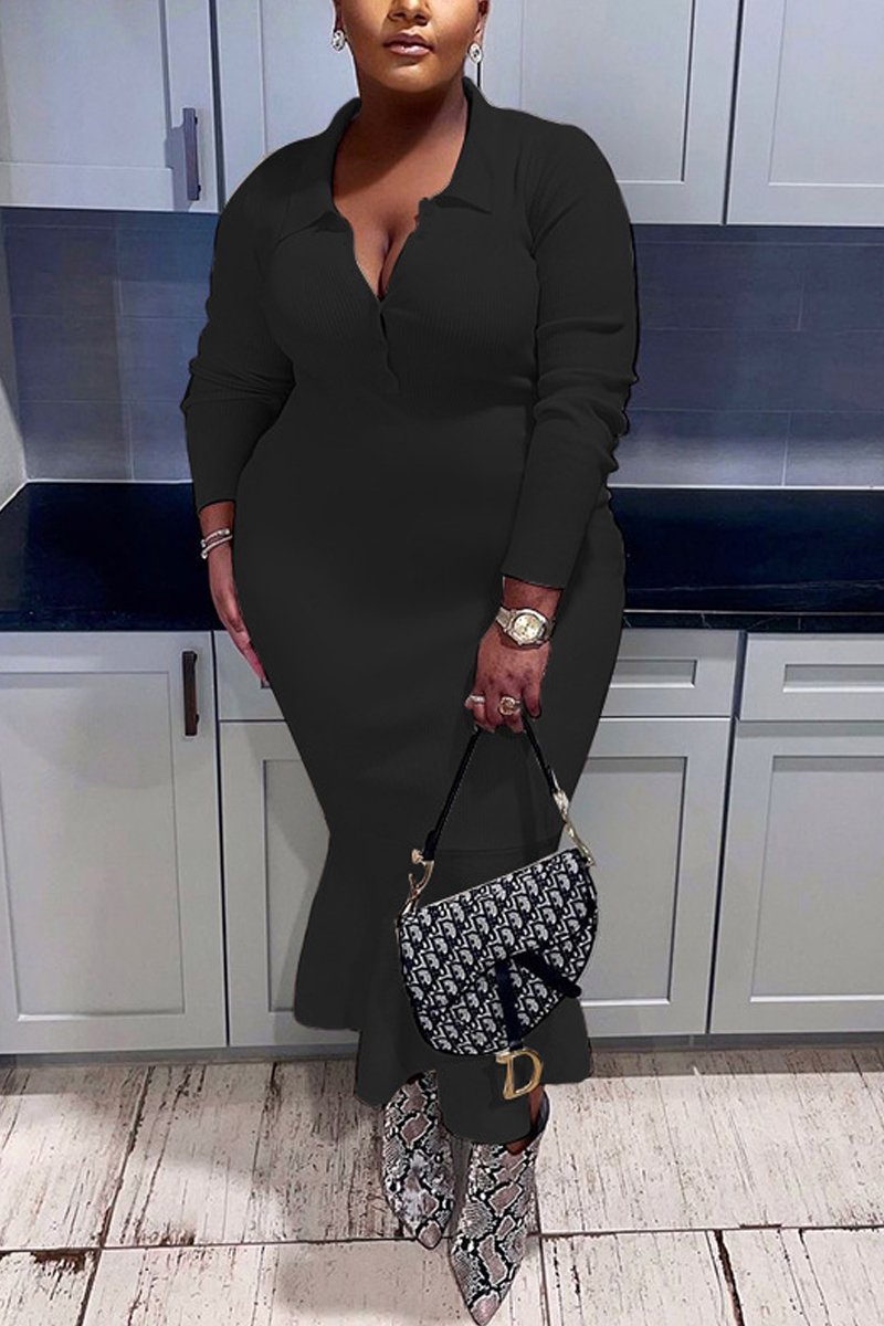 Plus Size Button Up Mermaid Maxi Dress