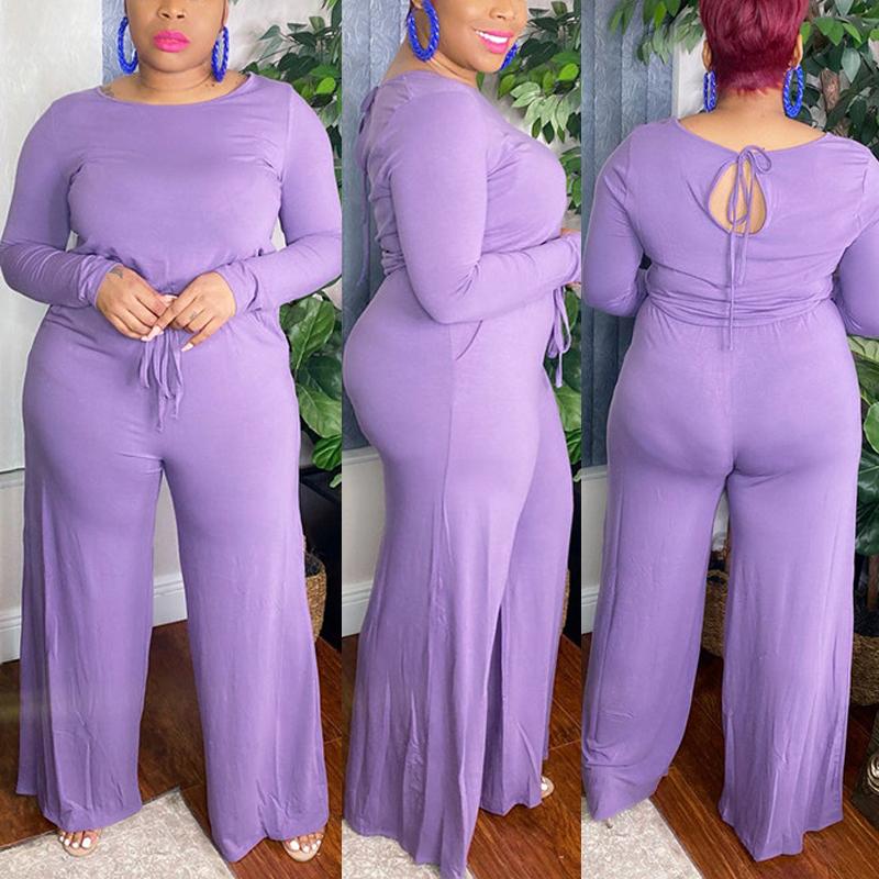 Plus Size Drawstring Waist Wide Leg Jumpsuit