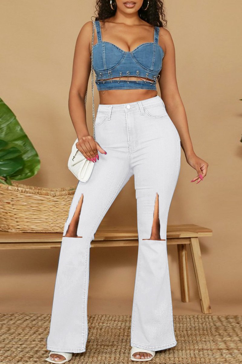 Plus Size Cutout Flared Hem Denim Pants