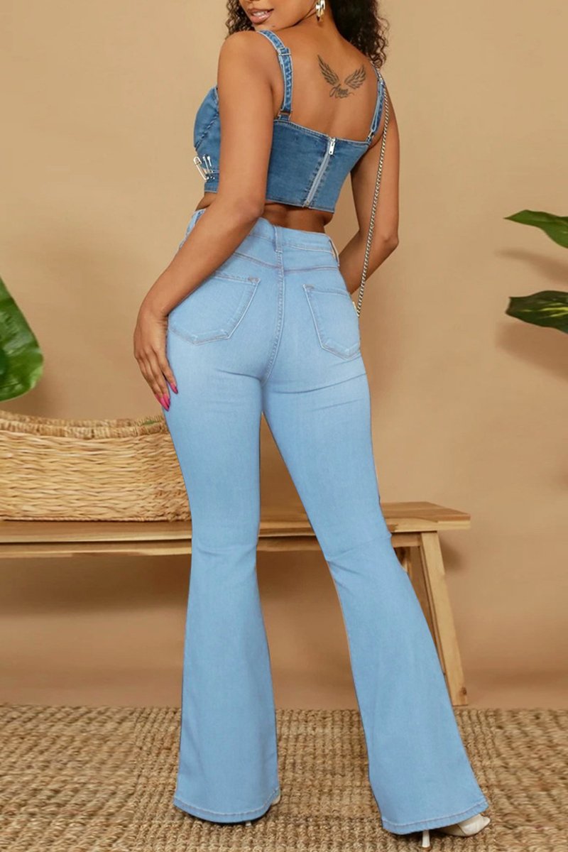 Plus Size Cutout Flared Hem Denim Pants