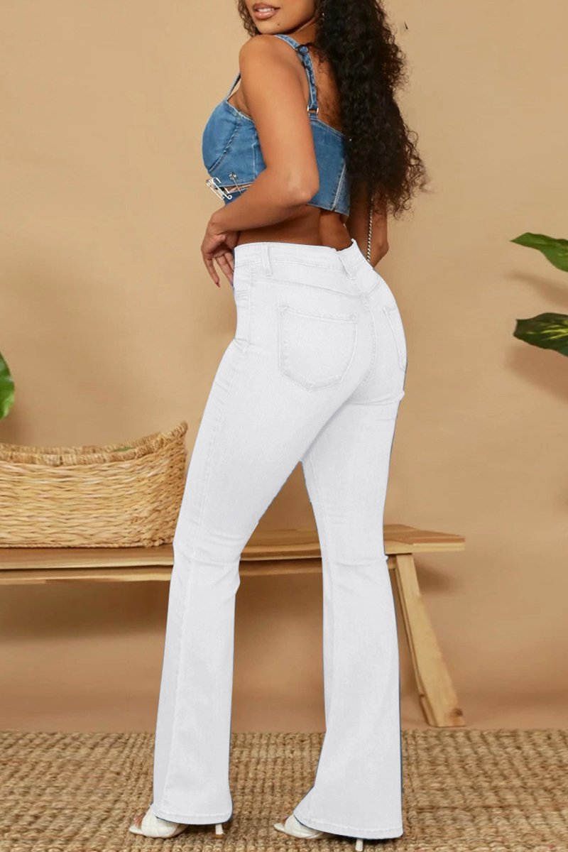 Plus Size Cutout Flared Hem Denim Pants