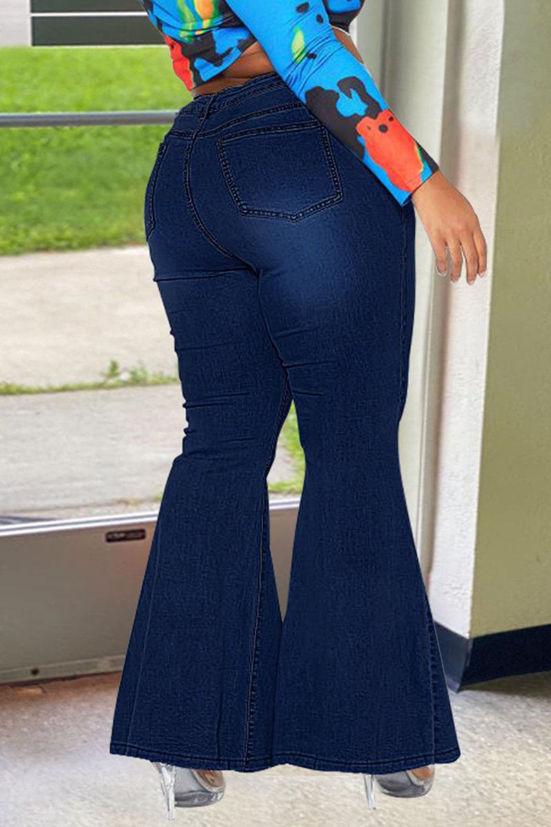 Plus Size Denim Flared Slit Hem Pants