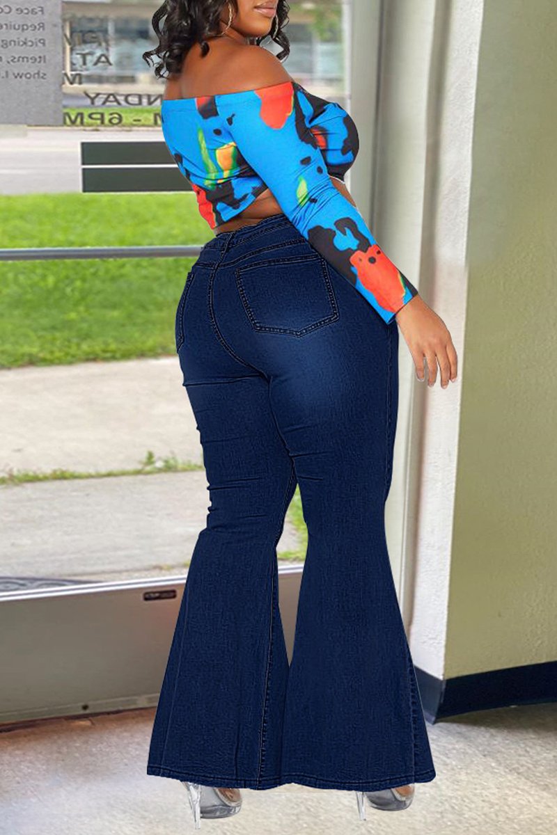 Plus Size Denim Flared Slit Hem Pants