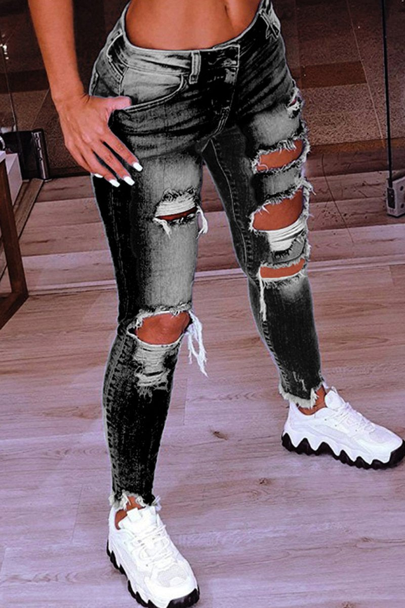 Plus Size Denim Hole Distressed Low Waist Jeans