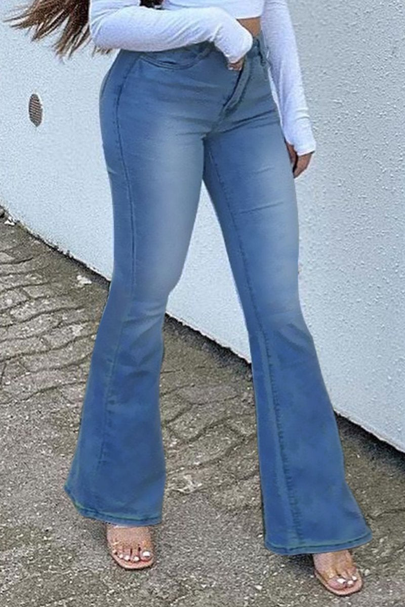 Plus Size Denim Patchwork Tassels Flare Jeans