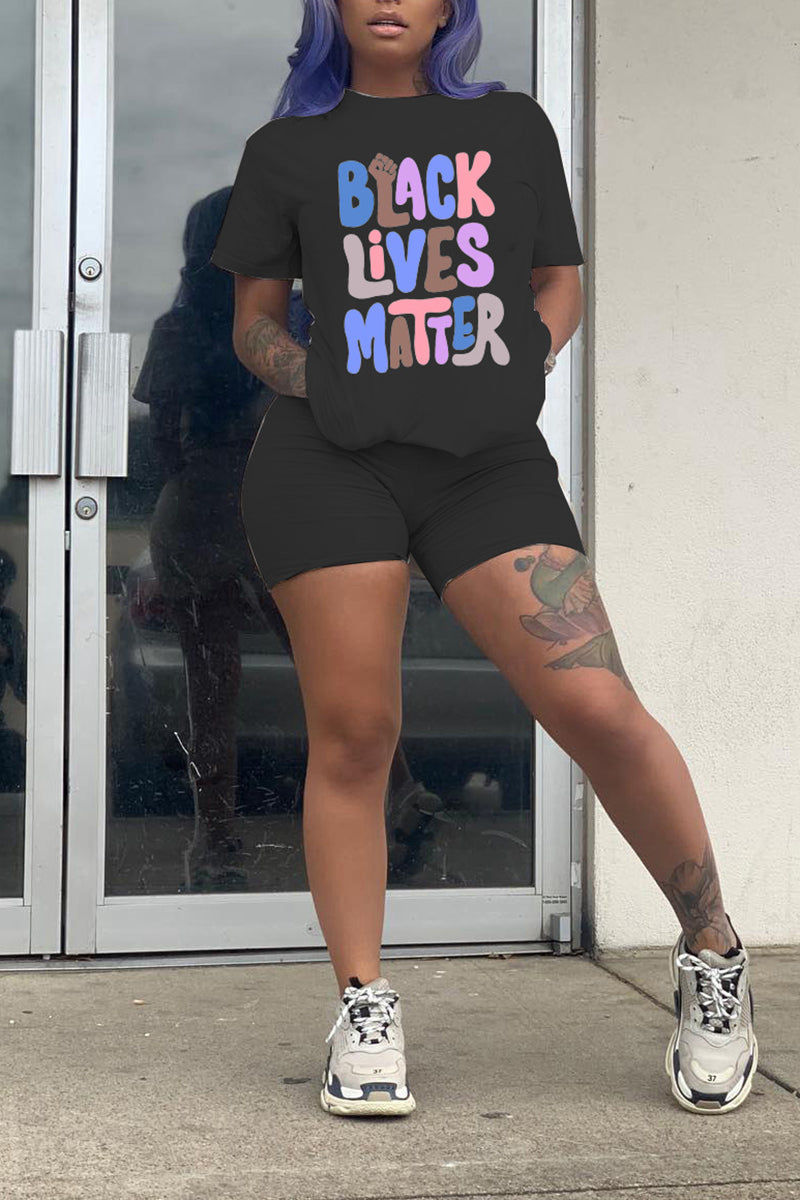 Plus Size Colorful Letter Pocket Top & Shorts