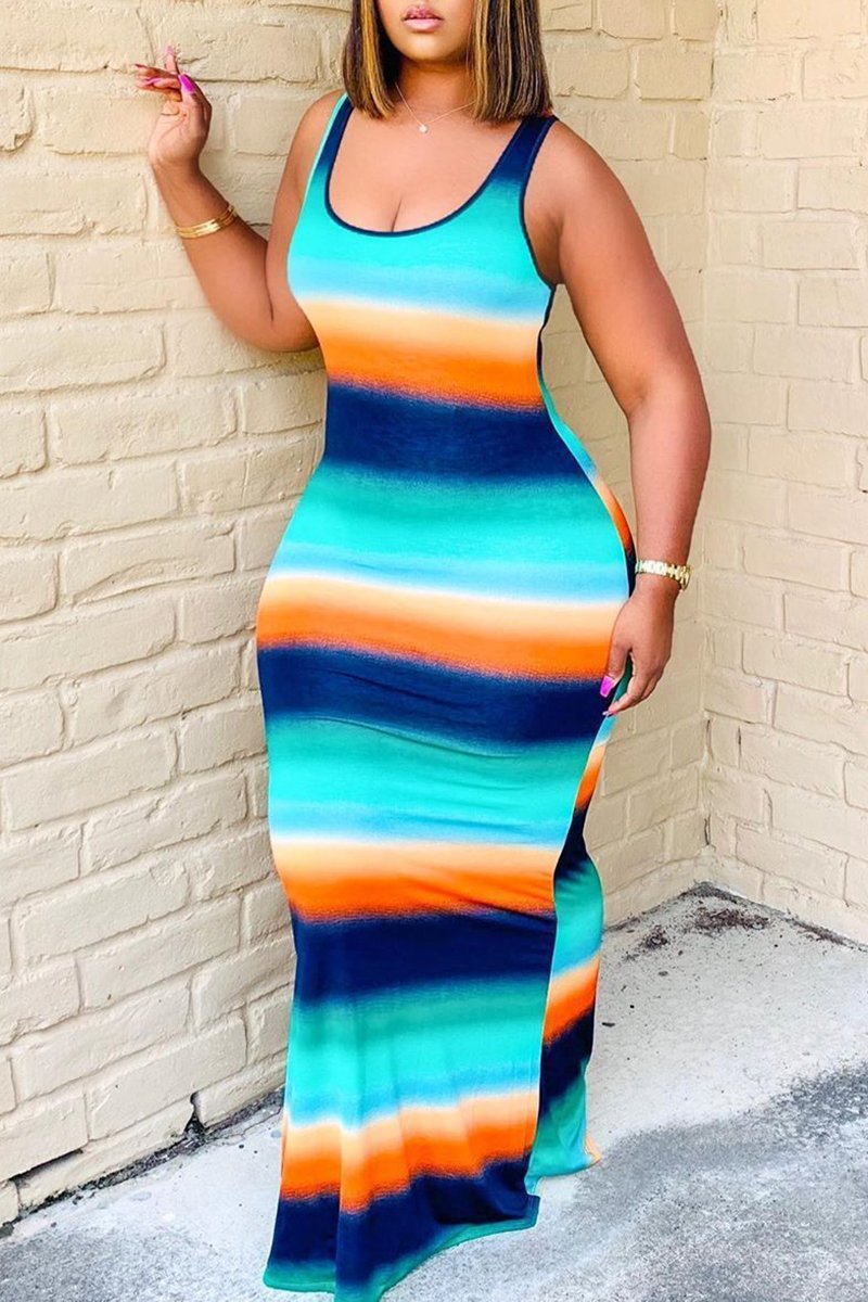 Plus Size Digital Print Scoop Neck Dress