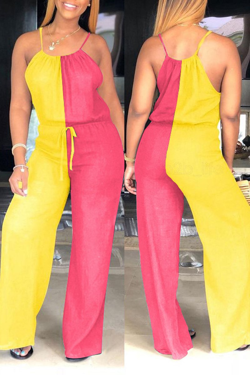 Plus Size Drawstring Patchwork Jumpsuit