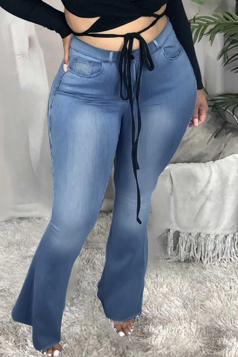 Plus Size Eyelet Detail Bandage Flare Jeans