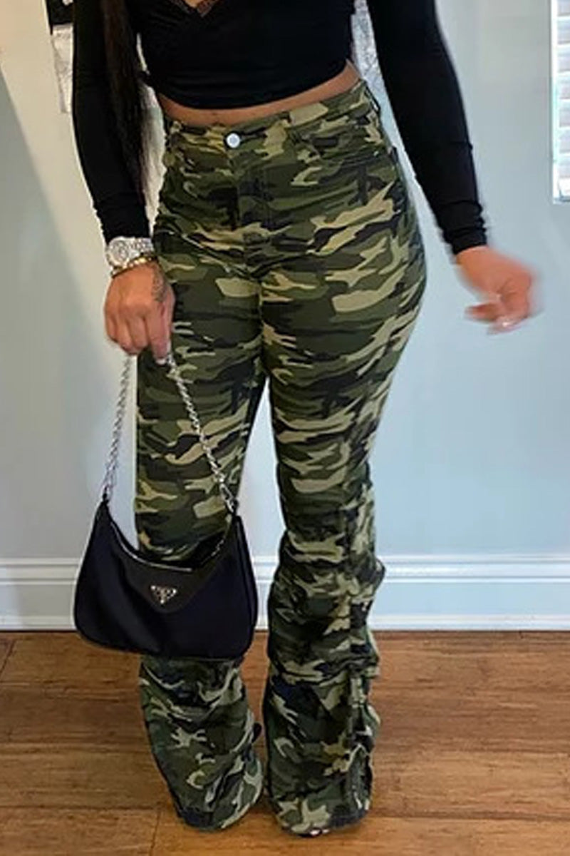 Plus Size Camouflage Print Flare Pants