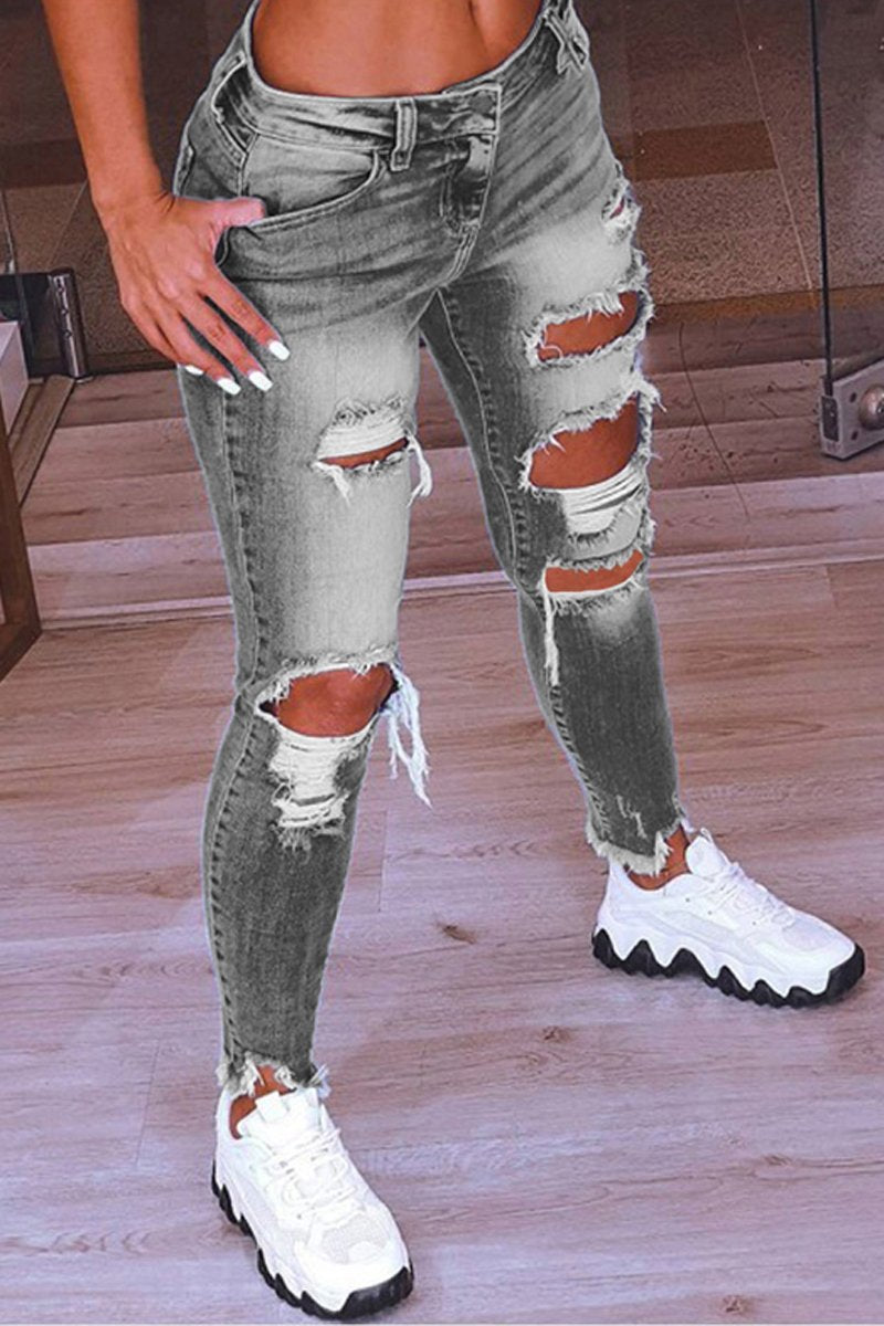 Plus Size Denim Hole Distressed Low Waist Jeans