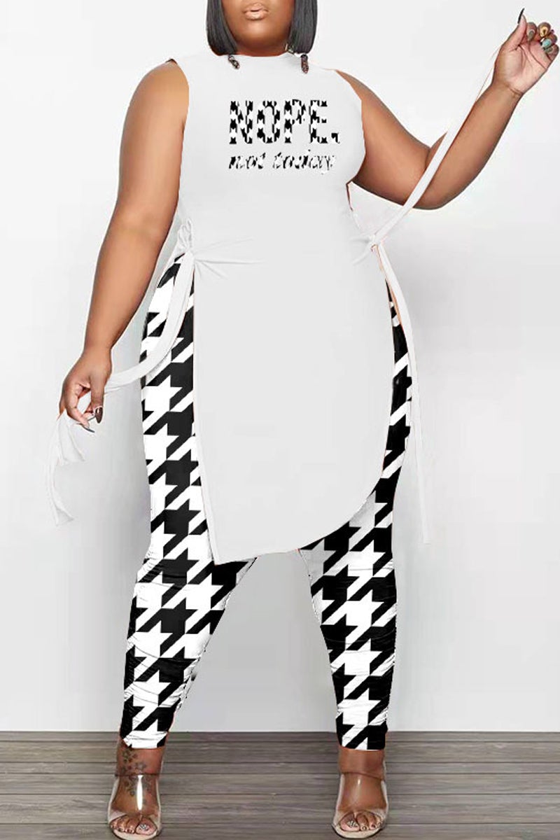Plus Size Digital Print Side Bandage Two Piece Sets
