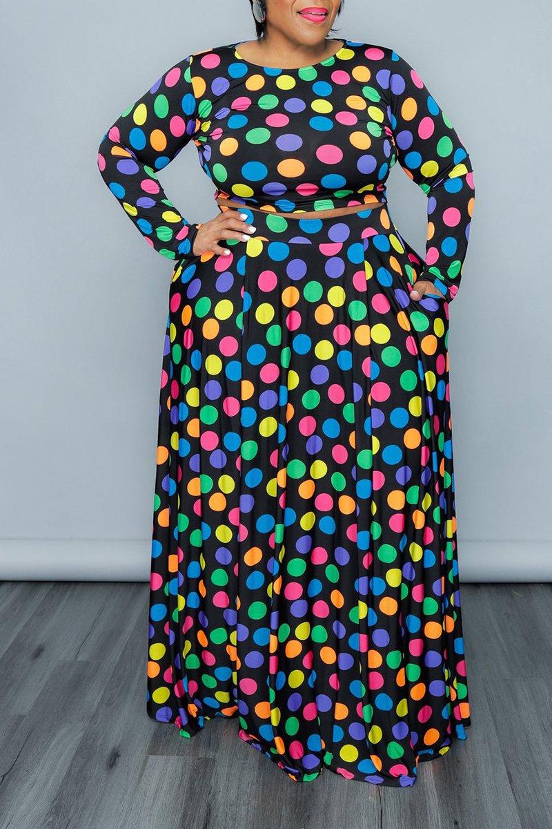 Plus Size Colorful Polka Dot Two Piece Dresses