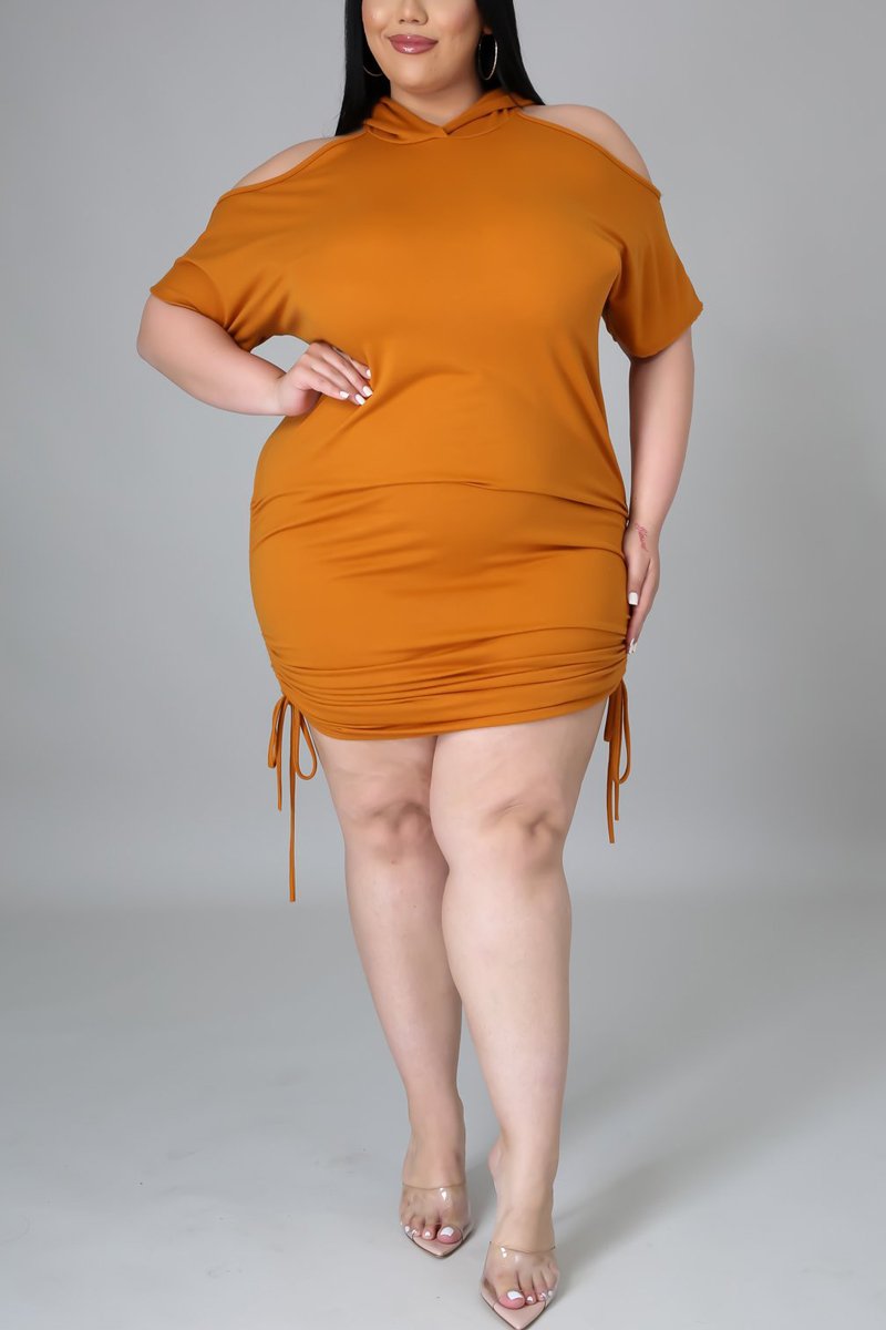 Plus Size Cold Shoulder Hooded Collar Dress