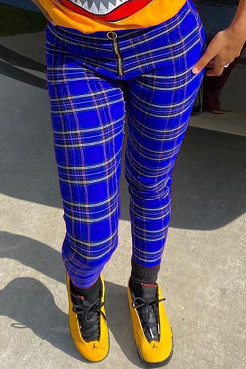 Plaid Print Zipper High Waist Pants