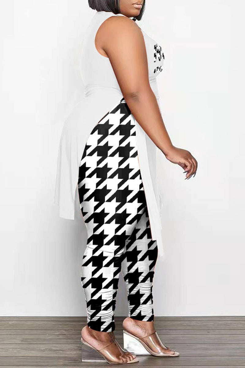 Plus Size Digital Print Side Bandage Two Piece Sets