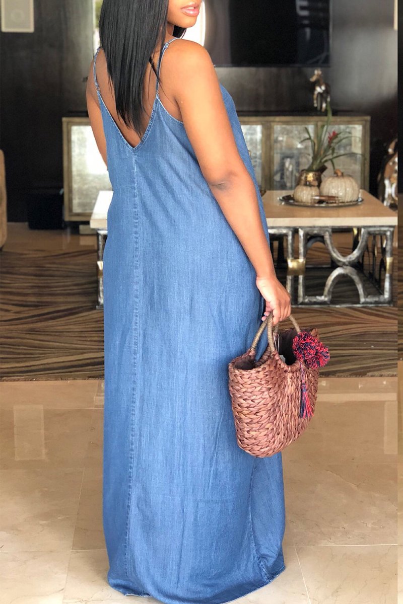 Plus Size Denim Spaghetti Straps Maxi Dress