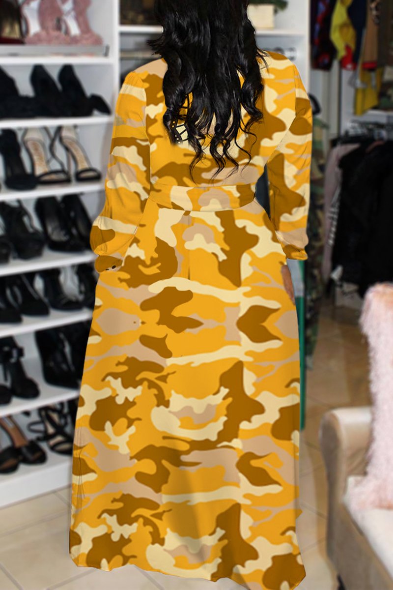 Plus Size Camouflage Button Maxi Dress With Belt