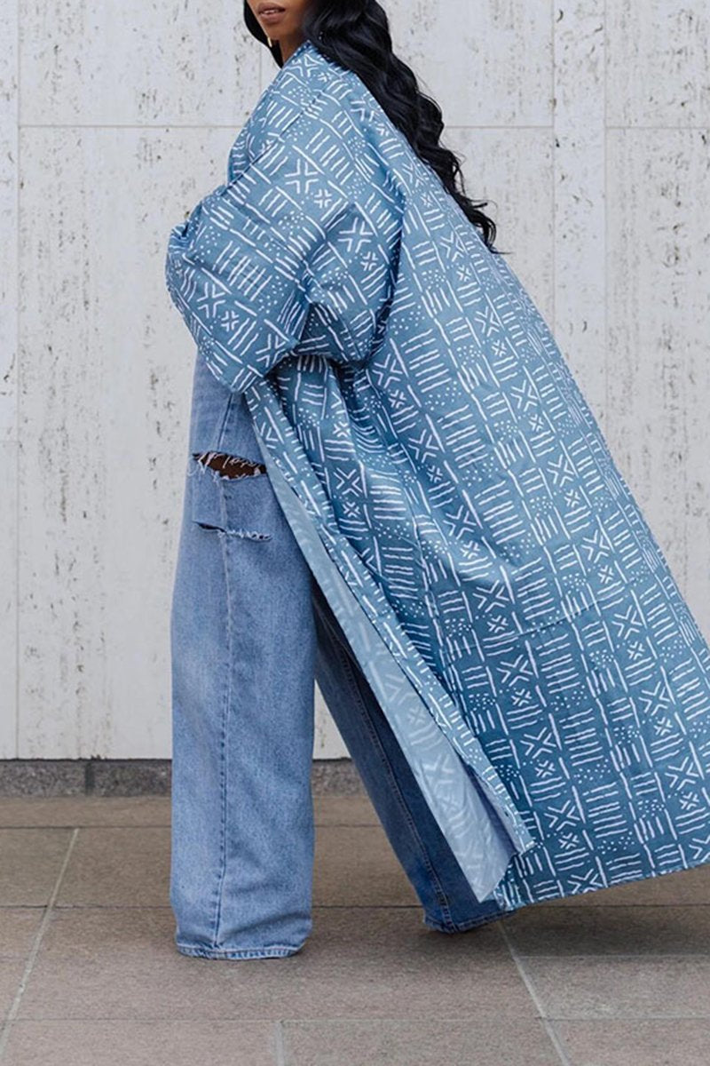 Plus Size Digital Print Flared Sleeve Coat