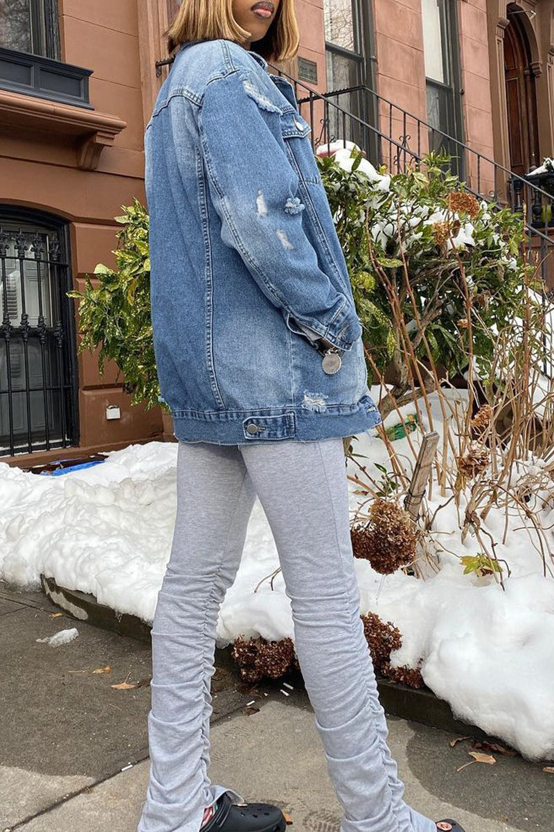 Plus Size Distressed Denim Casual Jacket