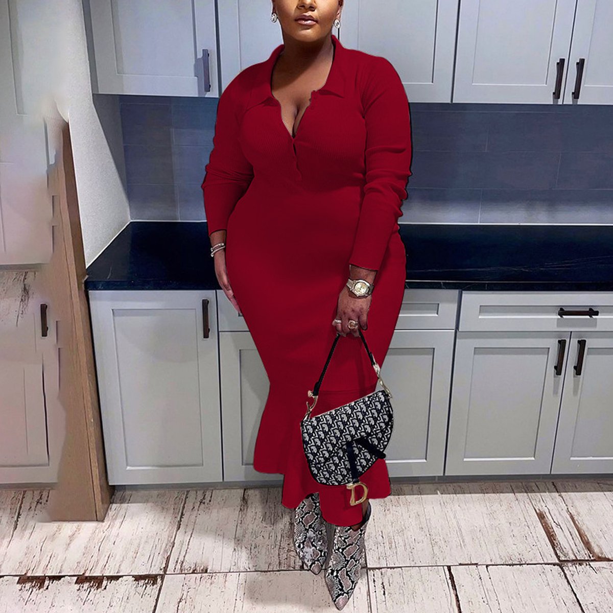 Plus Size Button Up Mermaid Maxi Dress