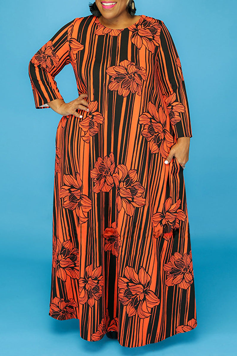 Plus Size Digital Print Dress Without Belt