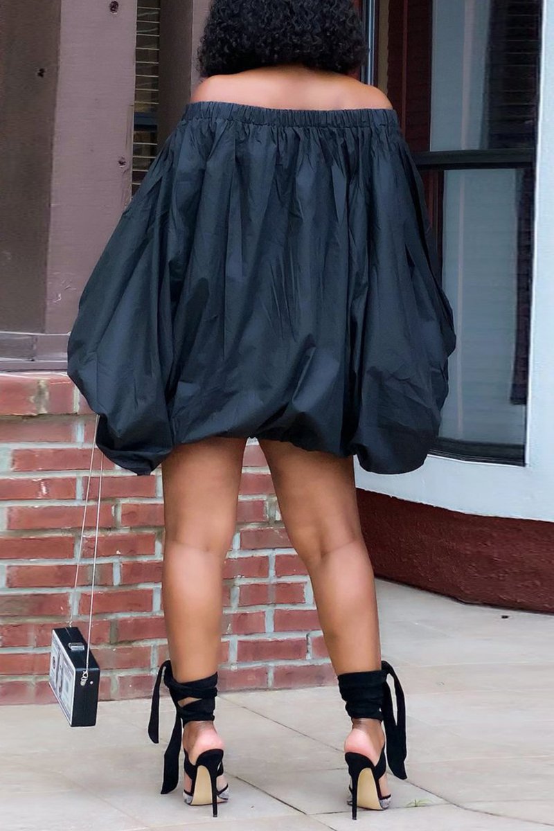 Plus Size Colorful Lip Lantern Sleeve Mini Dress