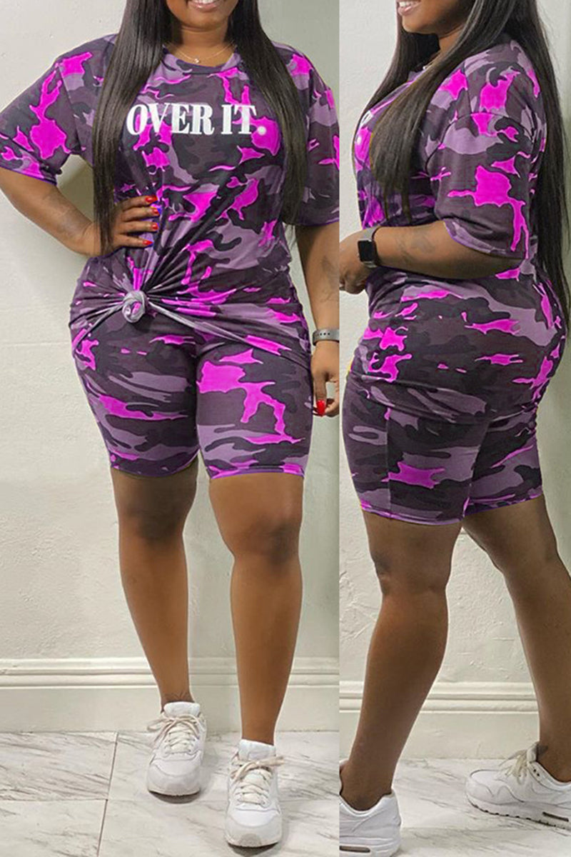 Plus Size Camouflage Knotted Top & Shorts