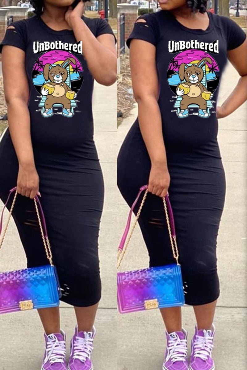 Plus Size Cartoon Print Short Sleeve Dress