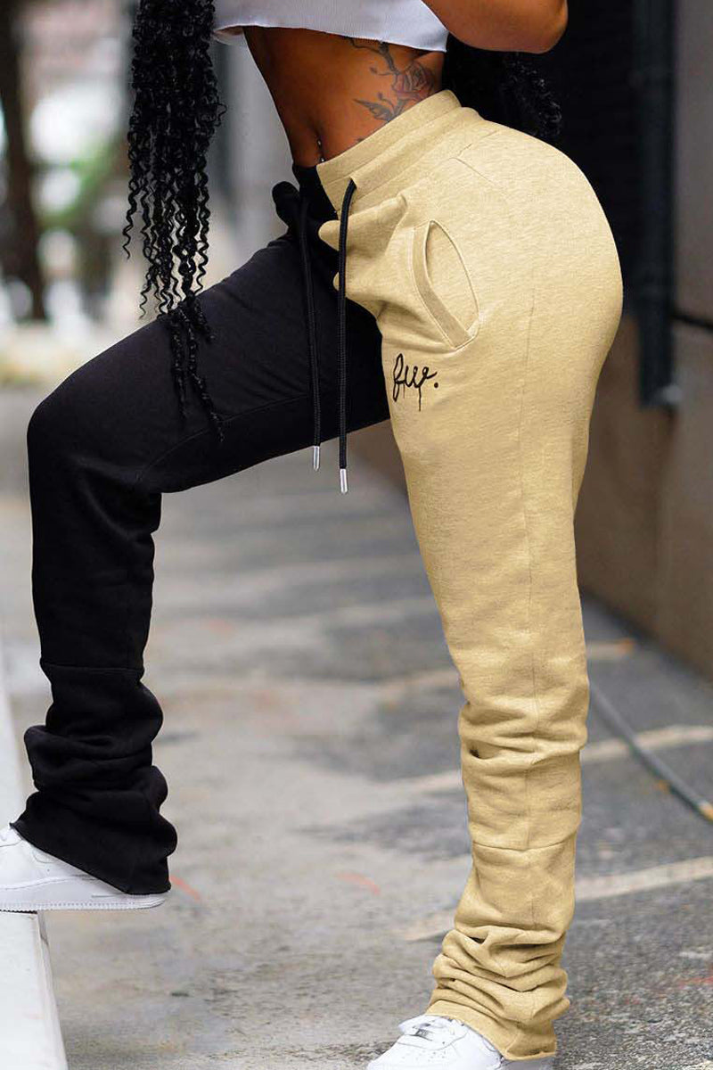 Plus Size Drawstring Color Block Pants
