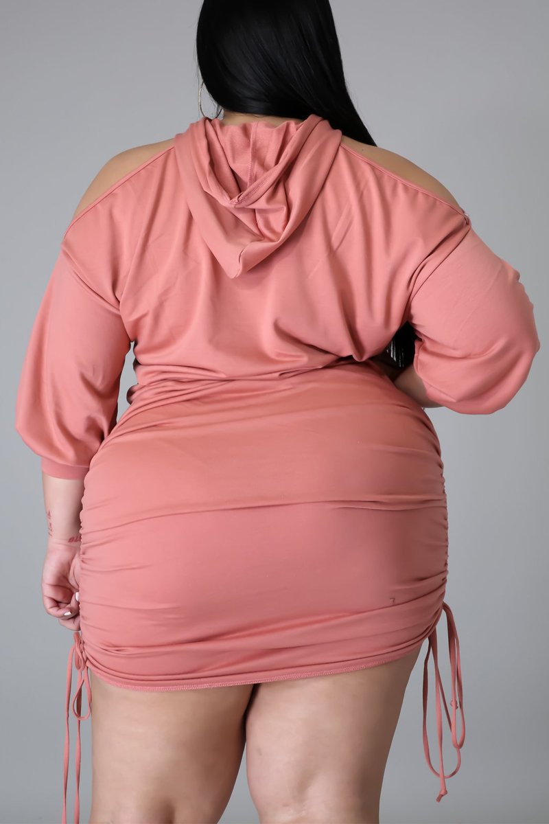 Plus Size Cold Shoulder Hooded Collar Dress