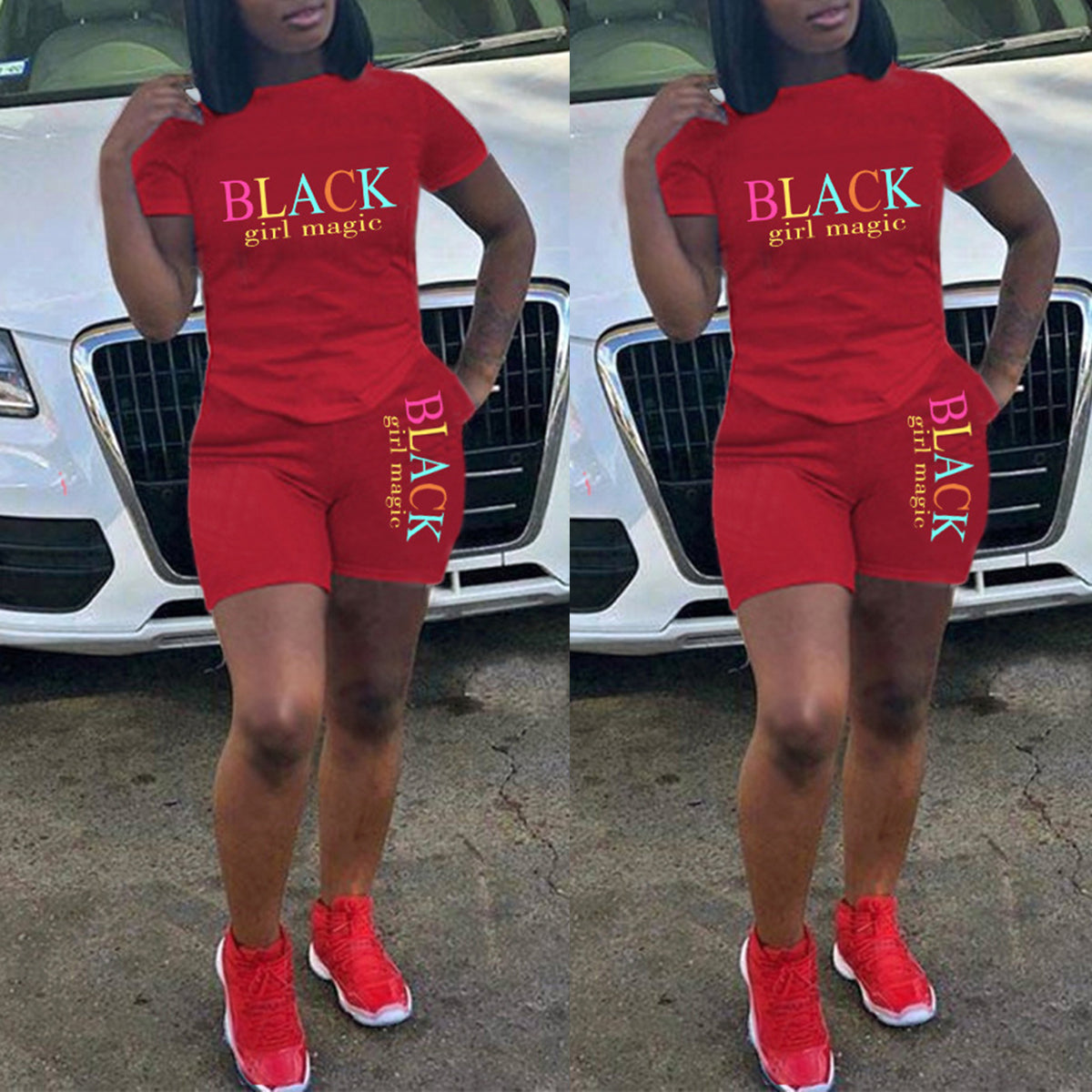 Plus Size Colorful Letter Pocket Two Piece Sets