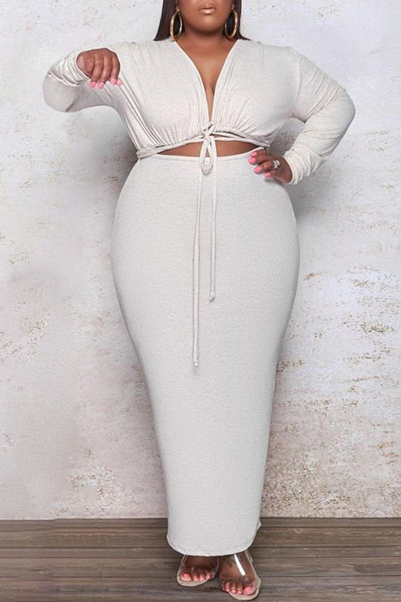 Plus Size Deep V-Neck Strapped Cutout Dress