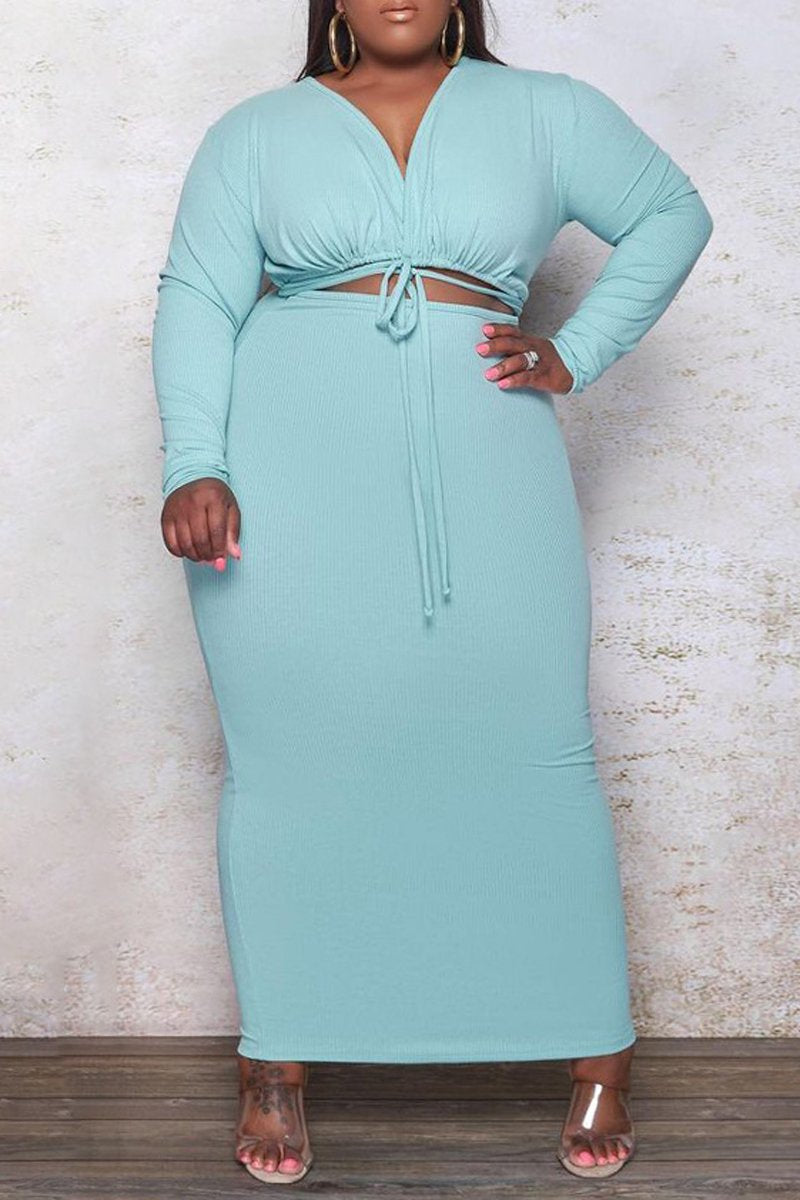 Plus Size Deep V-Neck Strapped Cutout Dress
