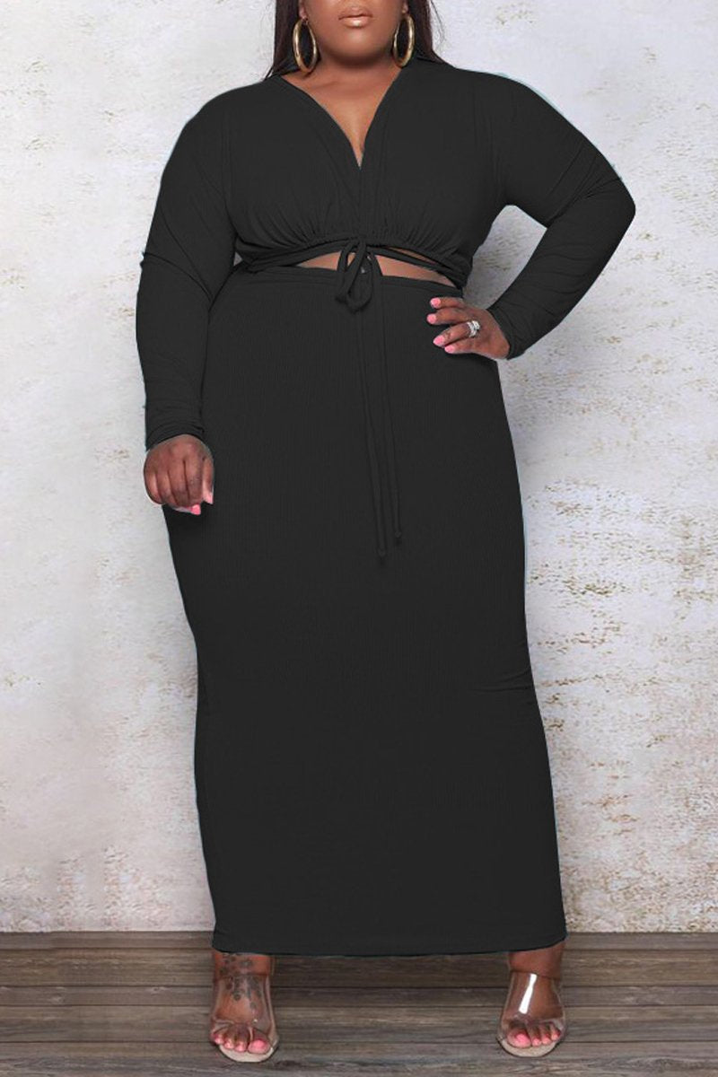 Plus Size Deep V-Neck Strapped Cutout Dress