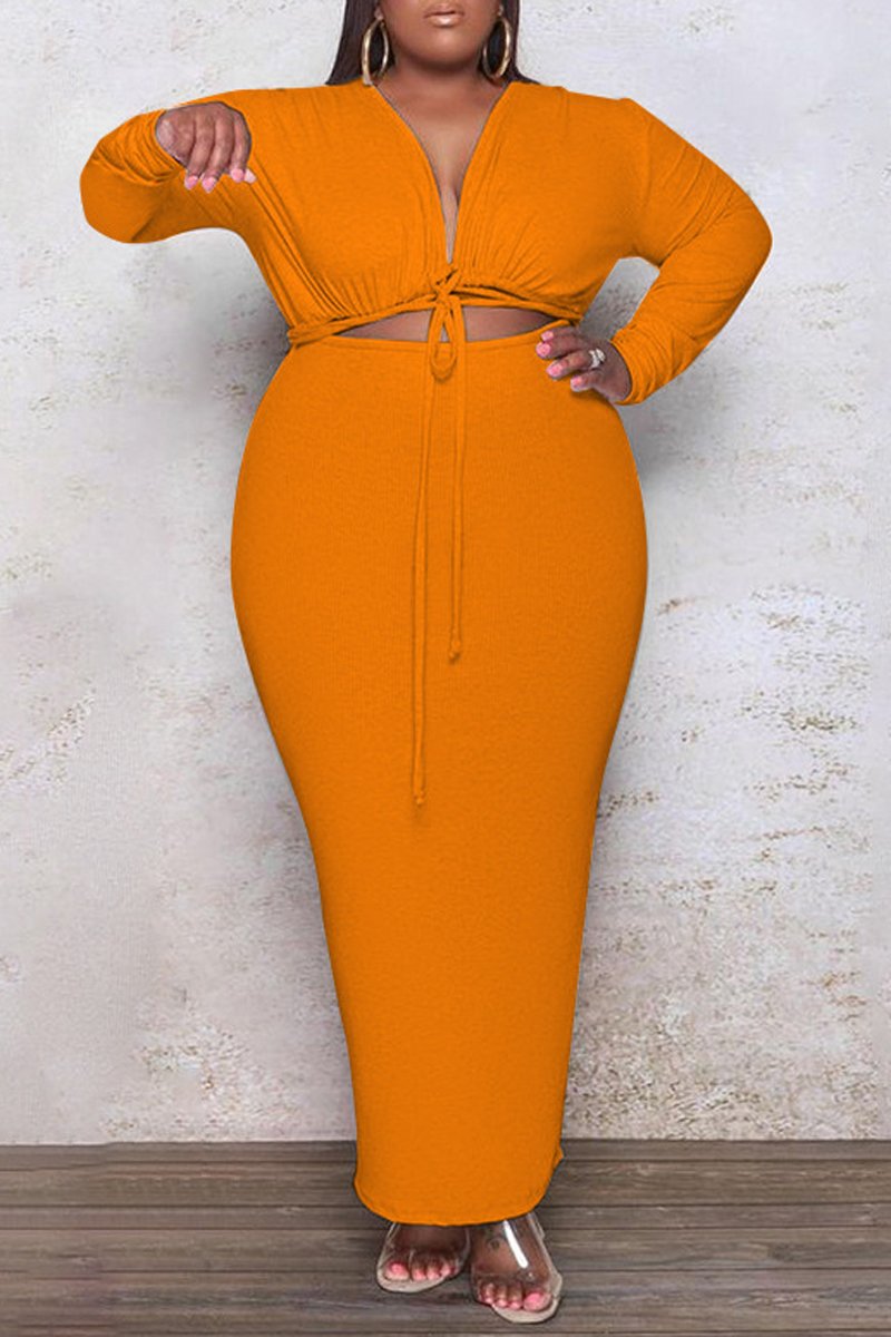 Plus Size Deep V-Neck Strapped Cutout Dress