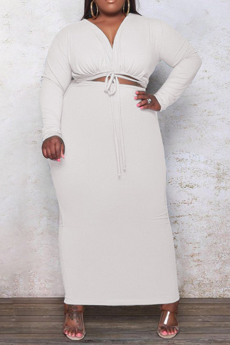 Plus Size Deep V-Neck Strapped Cutout Dress