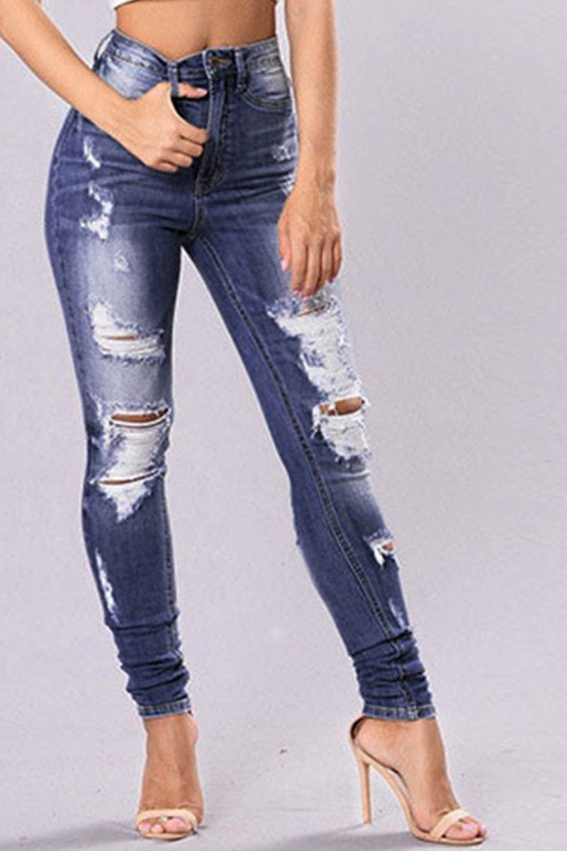 Plus Size Denim Hole Distressed Jeans