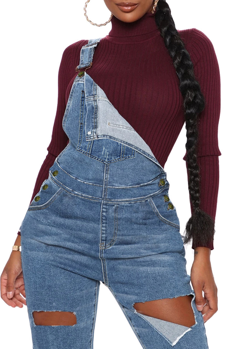 Plus Size Denim Hole Pocket Overall