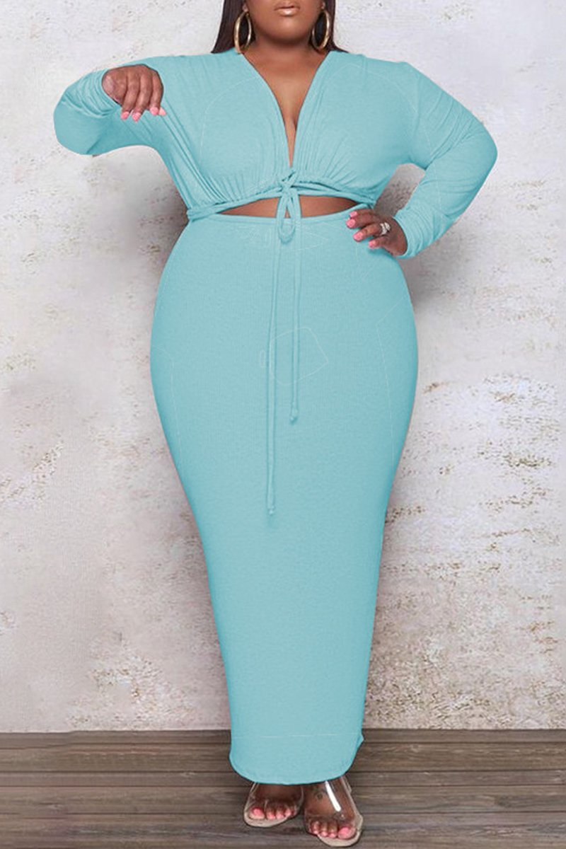 Plus Size Deep V-Neck Strapped Cutout Dress