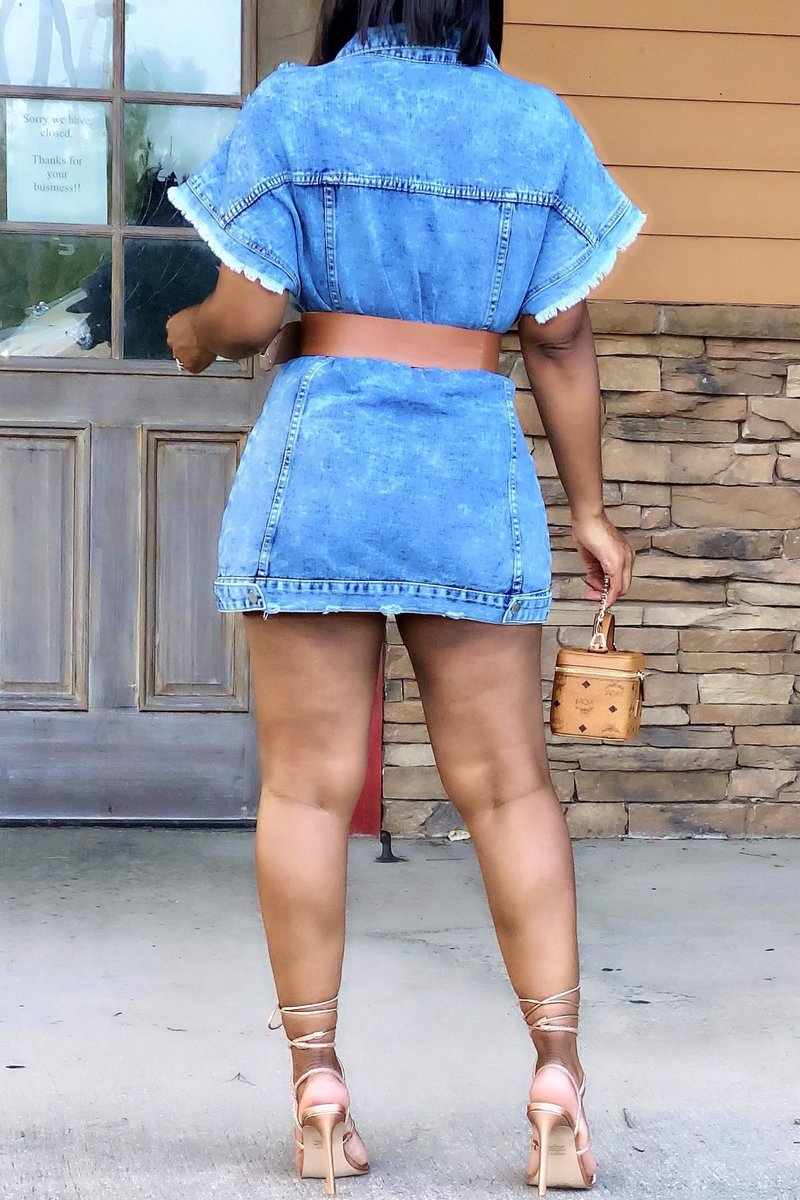 Plus Size Denim Button Up Pocket Mini Dress