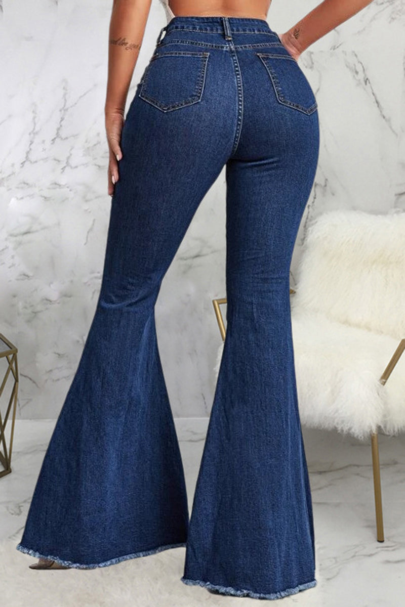Plus Size Denim Hole Distressed Flared Jeans