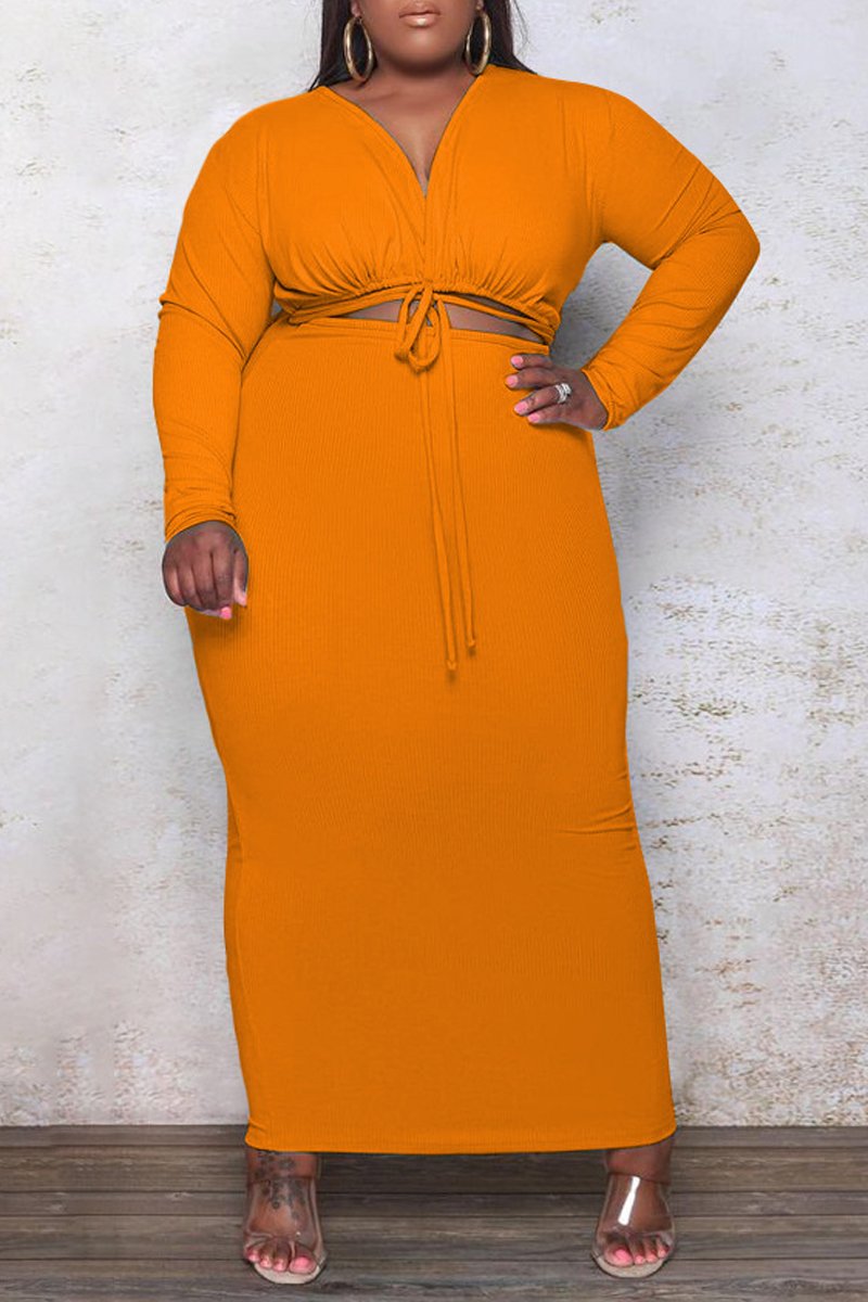 Plus Size Deep V-Neck Strapped Cutout Dress