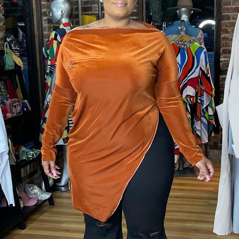 Plus Size Boat Neck Irregular Hem Zipper Top