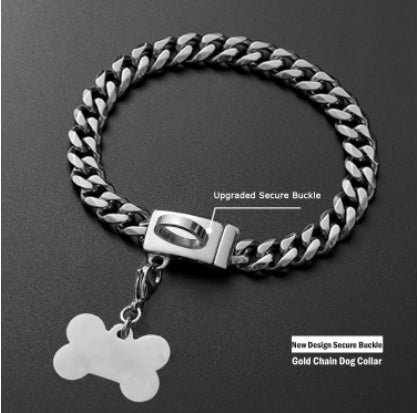 Personalized Gold Dog Chain Collar with New D-Ring Secure Buckle 15MM Strong Stainless Steel Cuban Link Necklace Pet Collar Pet Gift