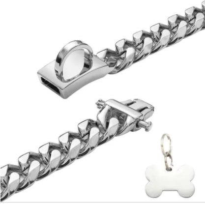 Personalized Gold Dog Chain Collar with New D-Ring Secure Buckle 15MM Strong Stainless Steel Cuban Link Necklace Pet Collar Pet Gift
