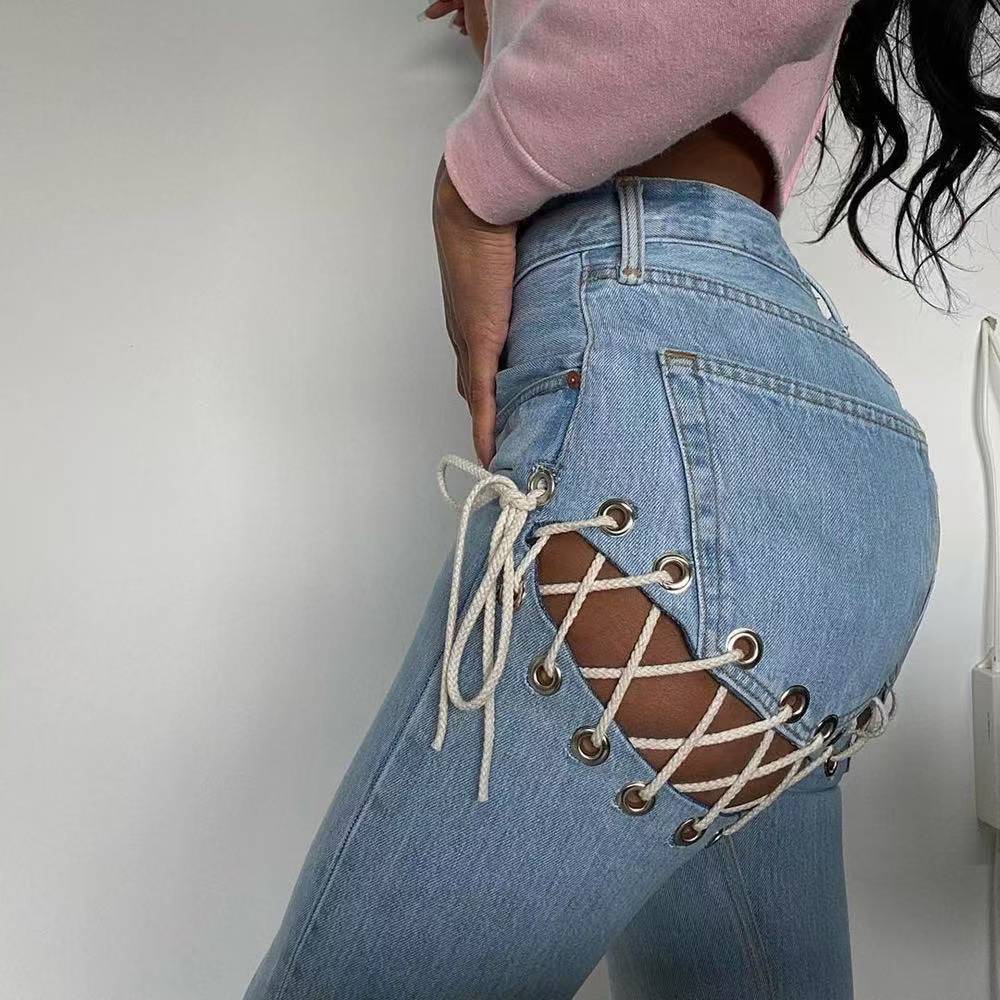 Plus Size Eyelet Detail Bandage Jeans